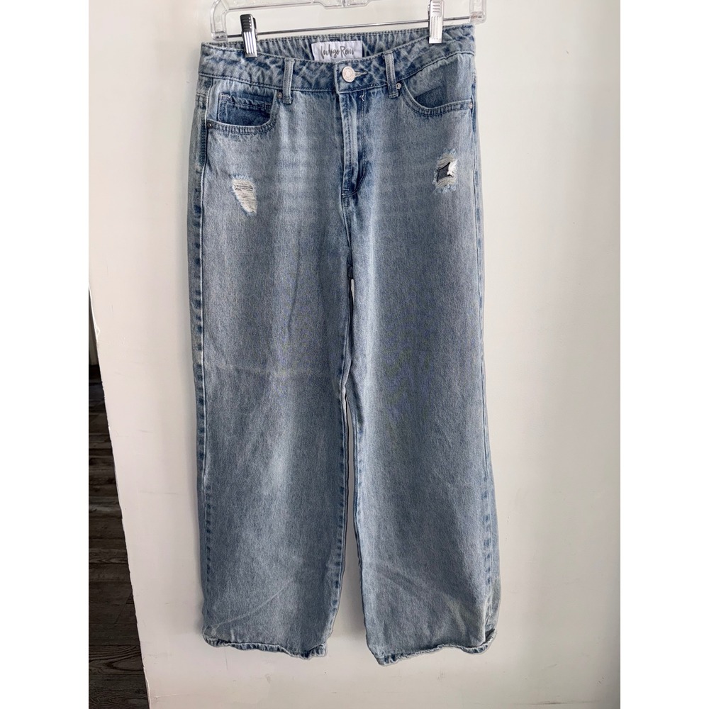 Indigo Rein Womens Wide Leg Distressed Light Wash Denim Jeans Size 9